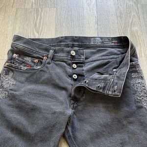 DIESEL Tepphar Slim Carrot Black Wash Jeans Distressed Button-Fly 29x32 Grunge